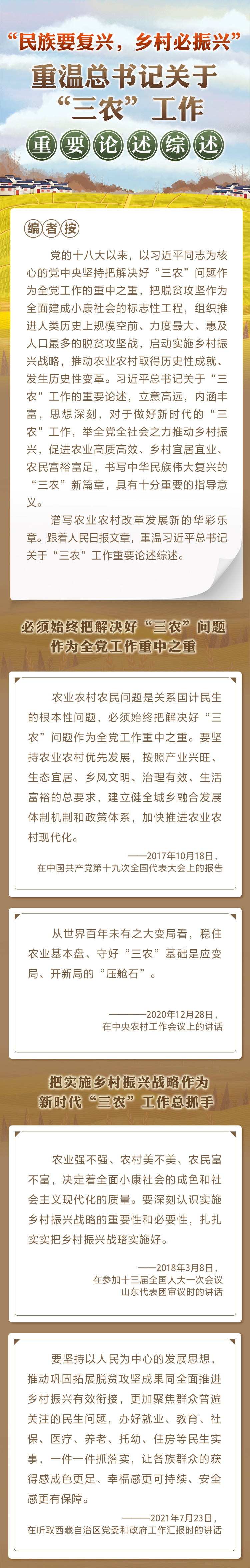 “民族要復(fù)興，鄉(xiāng)村必振興” 重溫總書記關(guān)于“三農(nóng)”工作重要論述綜述
