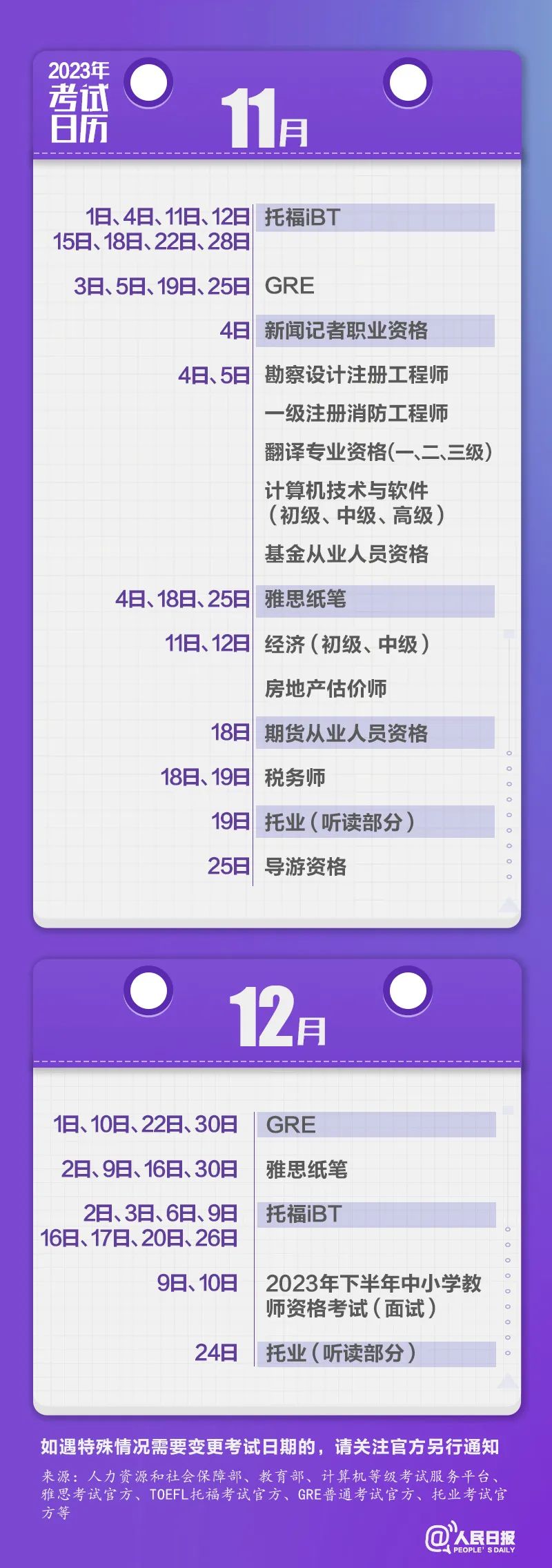 收藏！2023年考試日歷來了