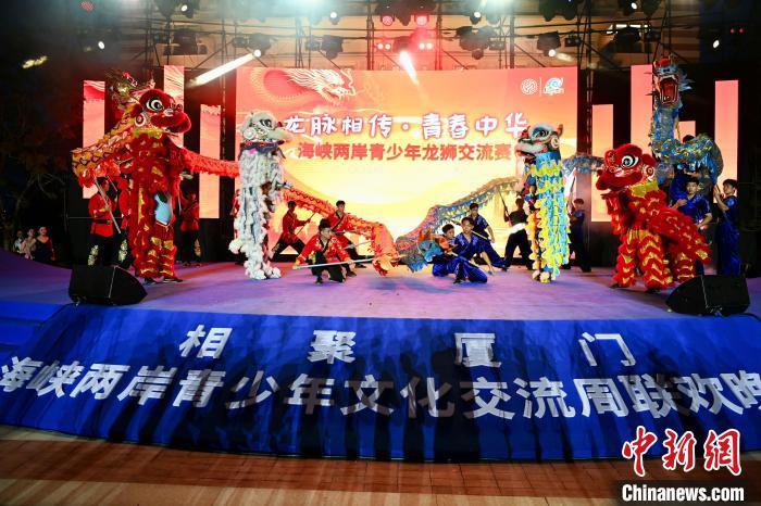 聯(lián)歡晚會上，兩岸青少年同臺呈現(xiàn)龍獅表演?！⊥鯑|明 攝