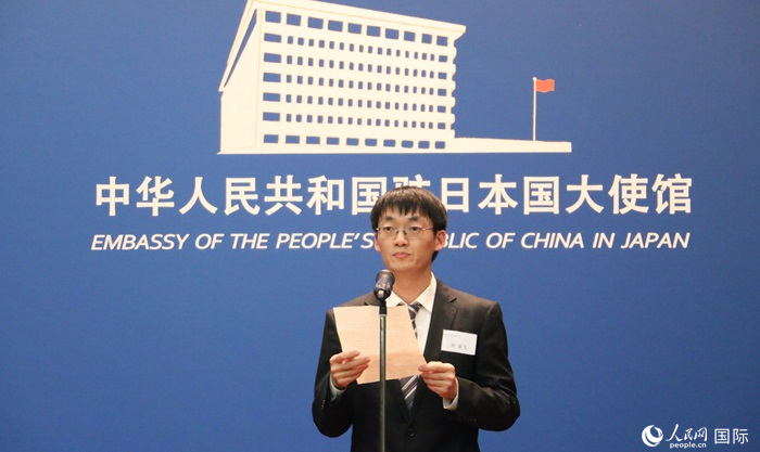 獲獎(jiǎng)學(xué)生代表、大阪大學(xué)博士生劉亞飛發(fā)表感言。人民網(wǎng) 許可攝