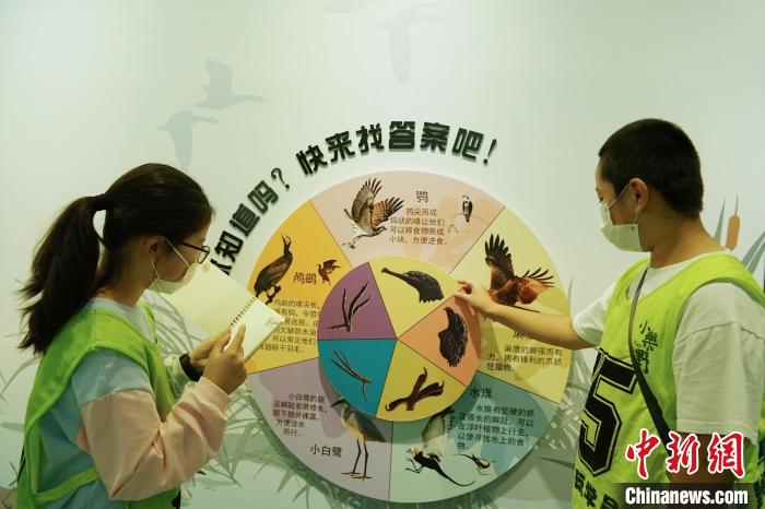 圖為小朋友在青海西寧湟水國家濕地公園科普館內參觀學習。　馬銘言 攝