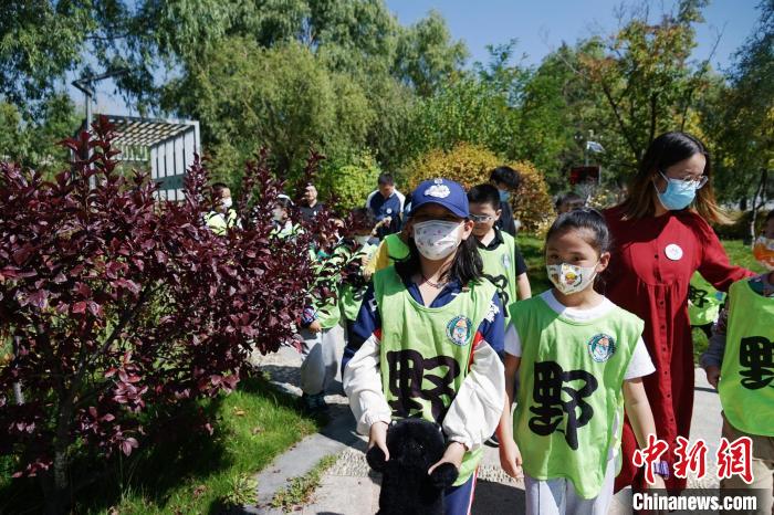 圖為小朋友在青海西寧湟水國家濕地公園內認識植物?！●R銘言 攝