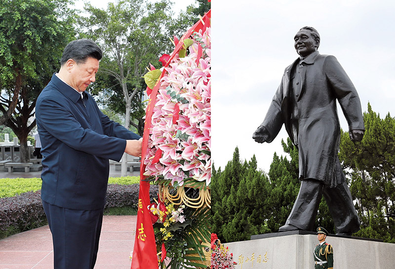 2020年10月14日，習(xí)近平總書(shū)記向深圳蓮花山公園鄧小平同志銅像敬獻(xiàn)花籃。
