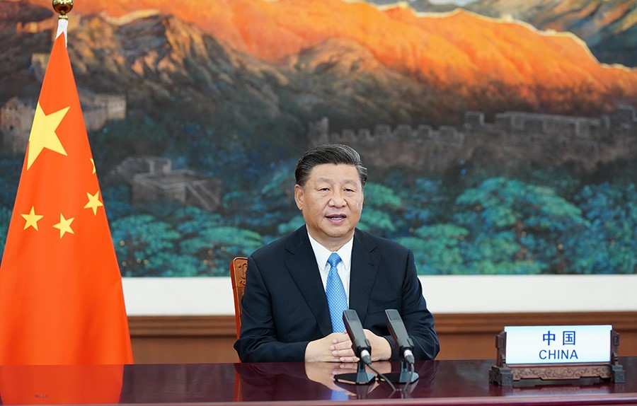 2020年9月22日，國(guó)家主席習(xí)近平在第七十五屆聯(lián)合國(guó)大會(huì)一般性辯論上發(fā)表重要講話。新華社記者 鞠鵬 攝