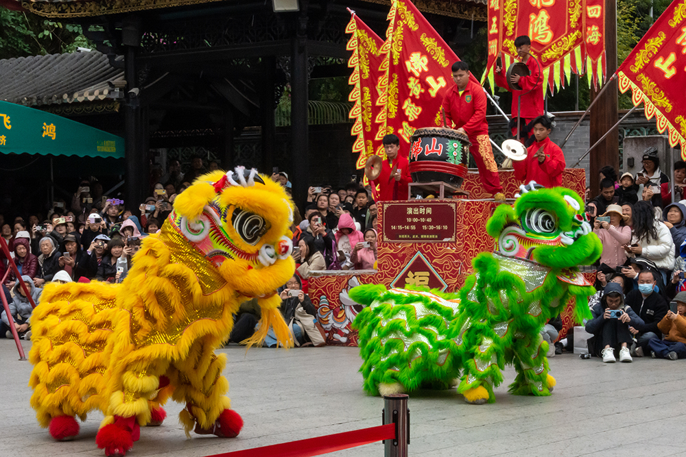 圖為廣東省佛山市祖廟的醒獅表演。
