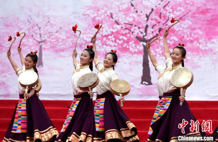 3月28日，西藏林芝第二十屆桃花旅游文化節(jié)開(kāi)幕式上的文藝表演?！±盍?攝