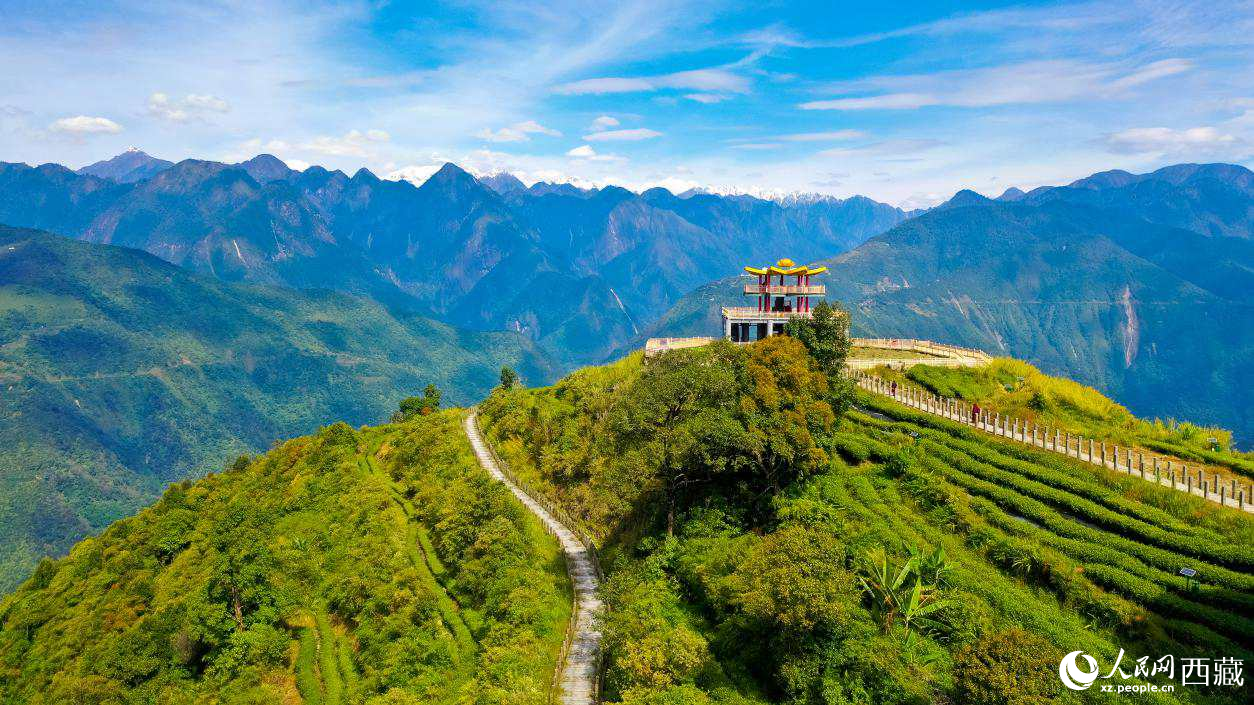 無(wú)人機(jī)航拍墨脫縣格林村蓮花觀景臺(tái)。人民網(wǎng)記者 次仁羅布攝